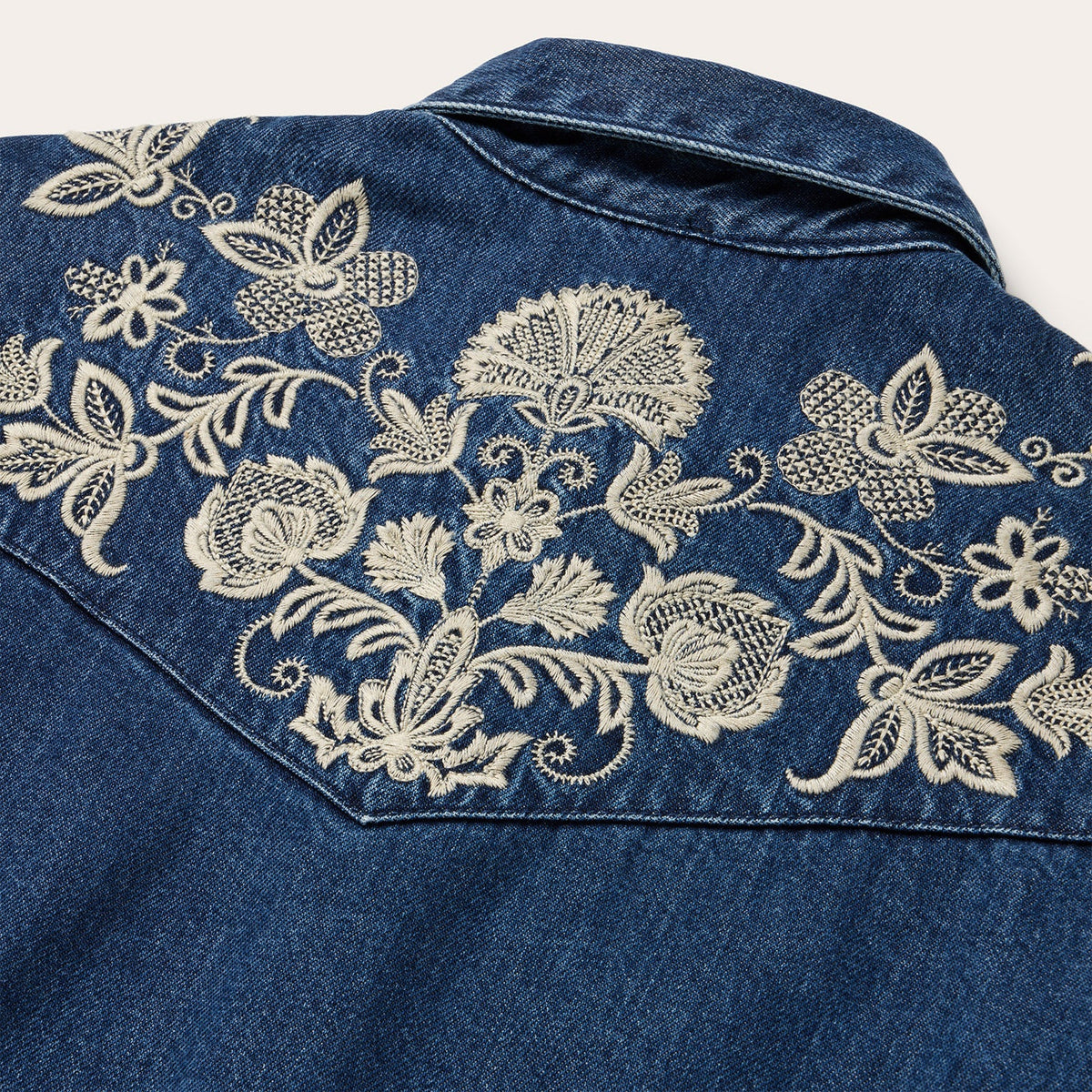 Floral Embroidered Dark Denim Shirt Blue - Stetson