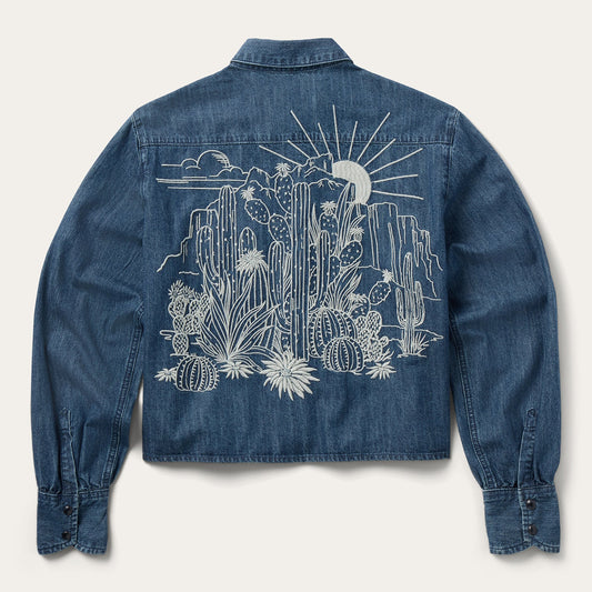 Embroidered Denim Crop Top Blue - Stetson