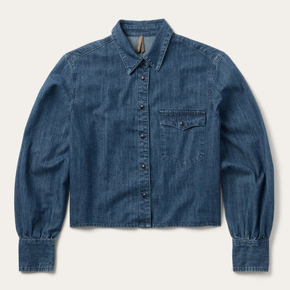 Embroidered Denim Crop Top Blue - Stetson