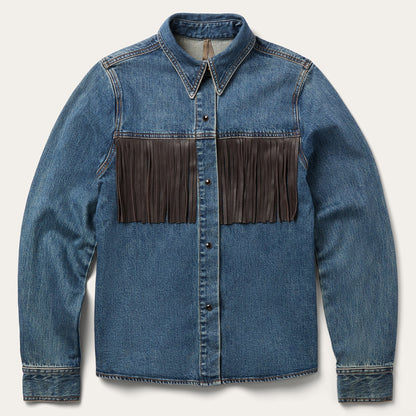 Leather Fringe Denim Shirt Blue - Stetson