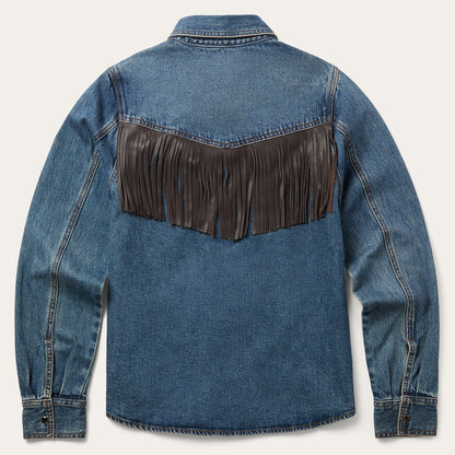 Leather Fringe Denim Shirt Blue - Stetson