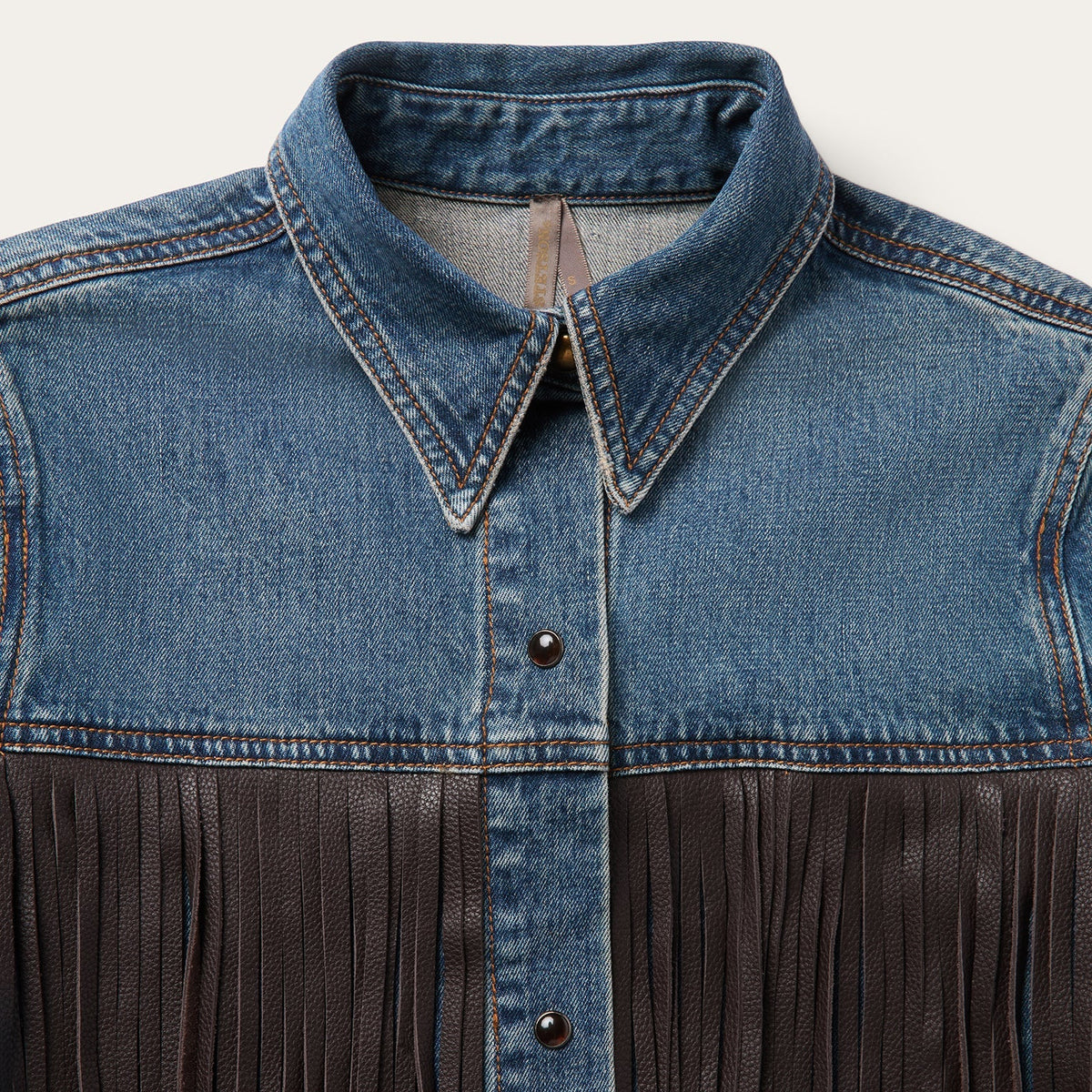 Leather Fringe Denim Shirt Blue - Stetson