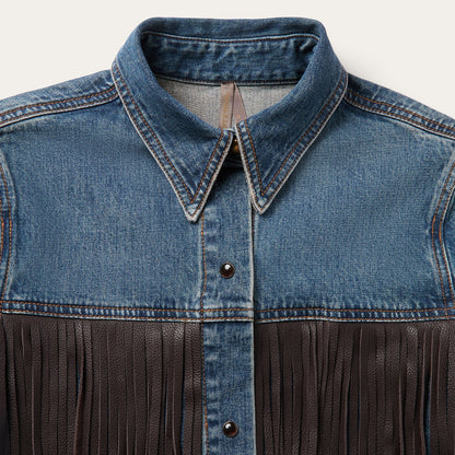 Leather Fringe Denim Shirt Blue - Stetson