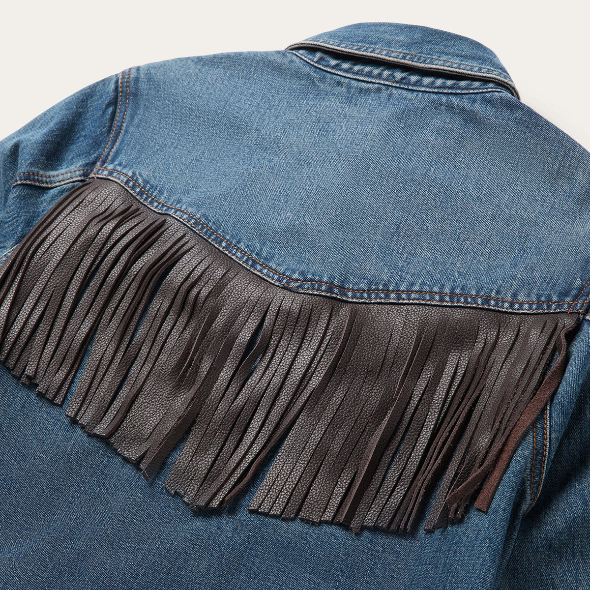 Leather Fringe Denim Shirt Blue - Stetson