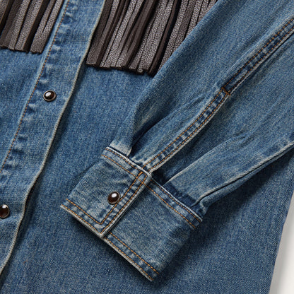 Leather Fringe Denim Shirt Blue - Stetson