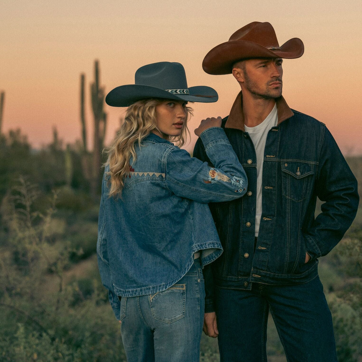 Embroidered Denim Button-Up Cropped Shirt Blue - Stetson