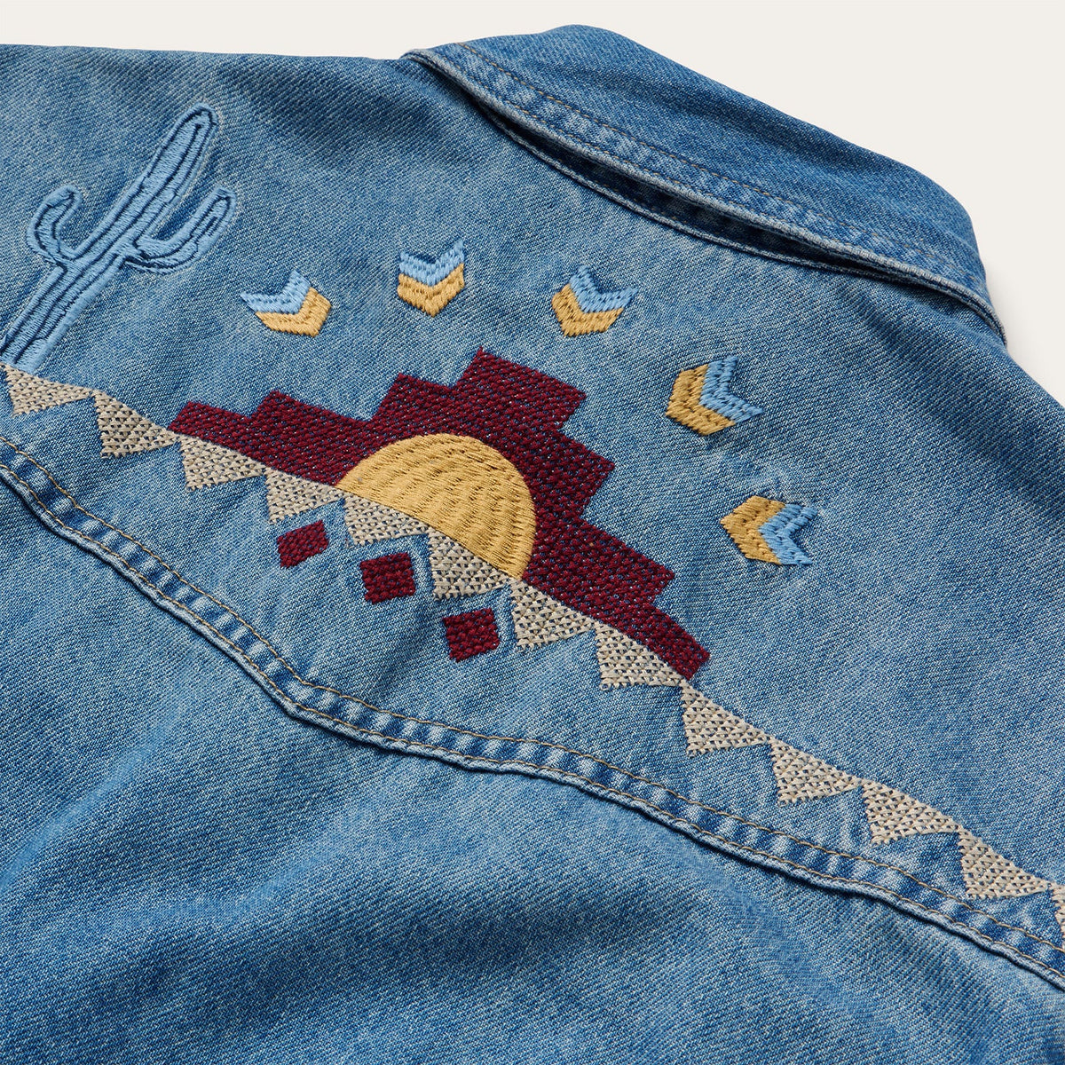 Embroidered Denim Button-Up Cropped Shirt Blue - Stetson