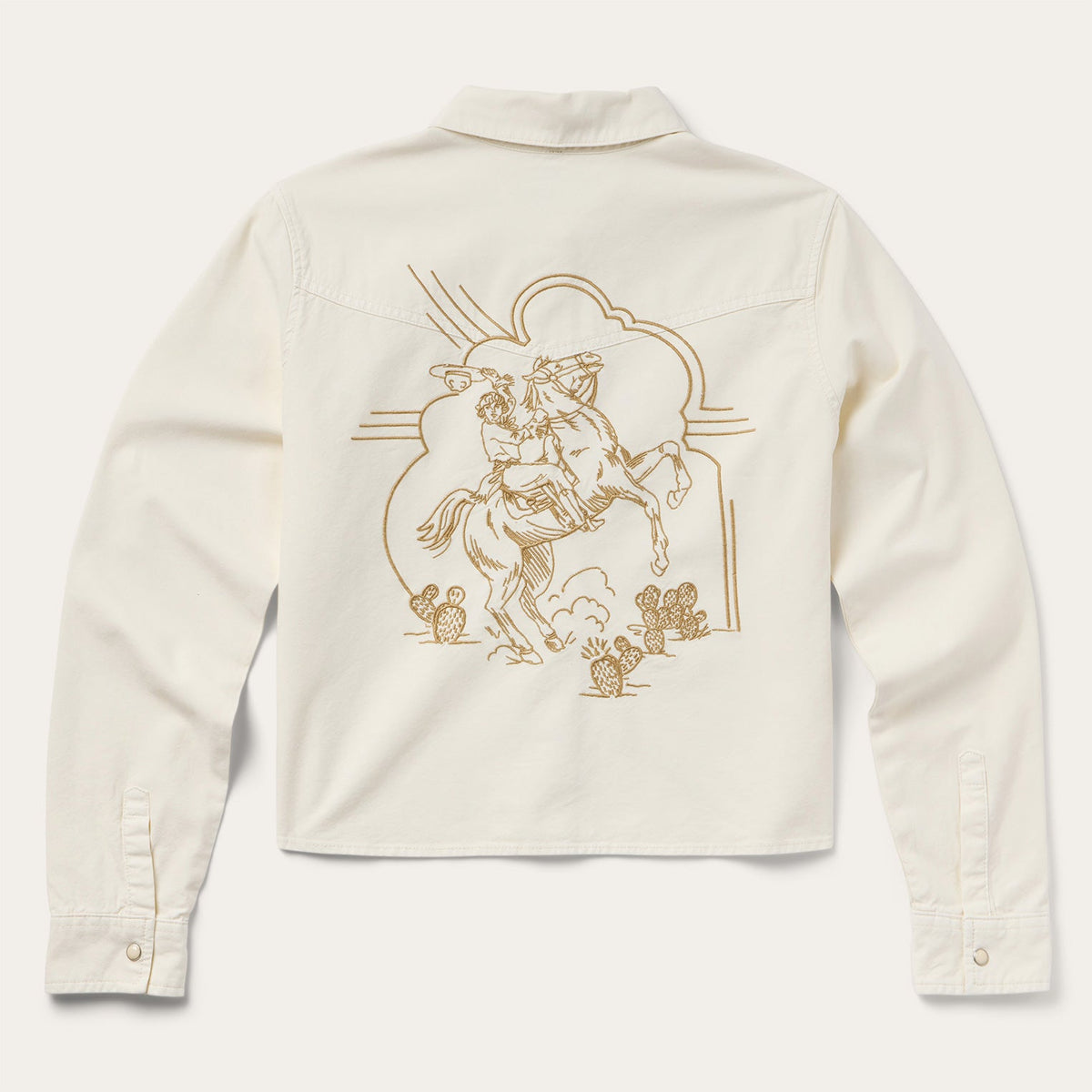 Embroidered Cream Denim Cropped Shirt White - Stetson