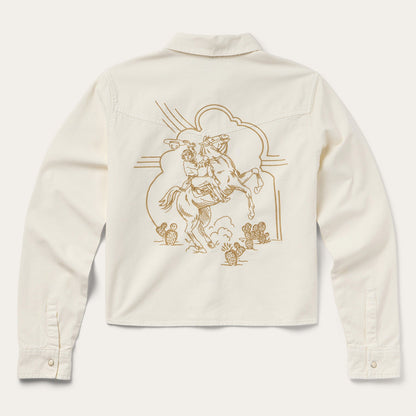 Embroidered Cream Denim Cropped Shirt White - Stetson