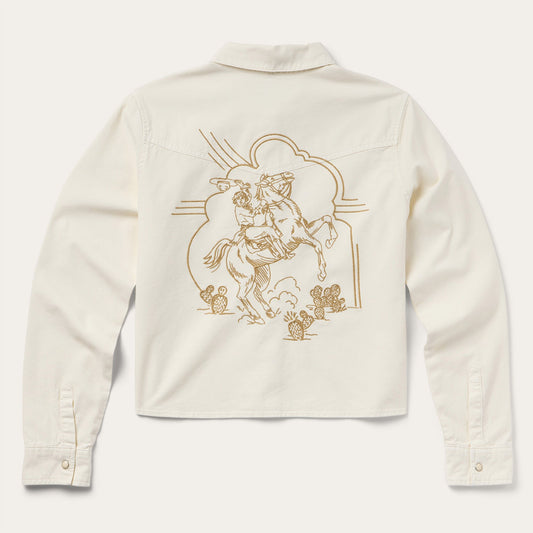Embroidered Cream Denim Cropped Shirt White - Stetson