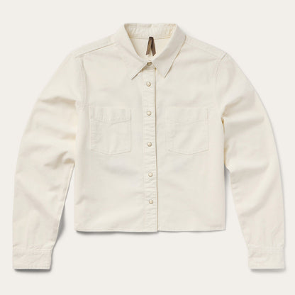 Embroidered Cream Denim Cropped Shirt White - Stetson