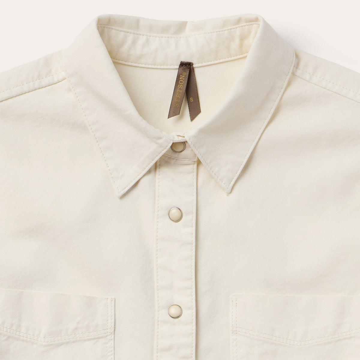 Embroidered Cream Denim Cropped Shirt White - Stetson