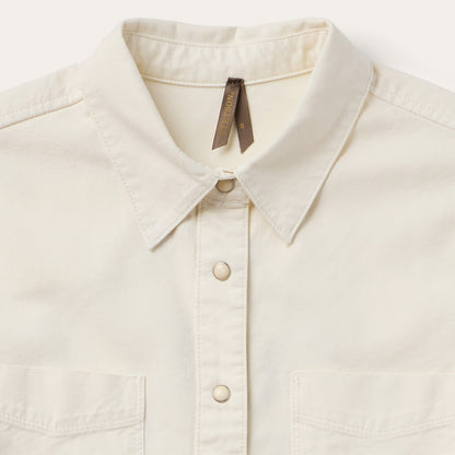 Embroidered Cream Denim Cropped Shirt White - Stetson
