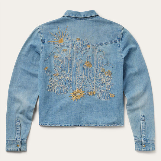 Embroidered Denim Cropped Shirt Blue - Stetson
