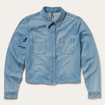 Embroidered Denim Cropped Shirt Blue - Stetson