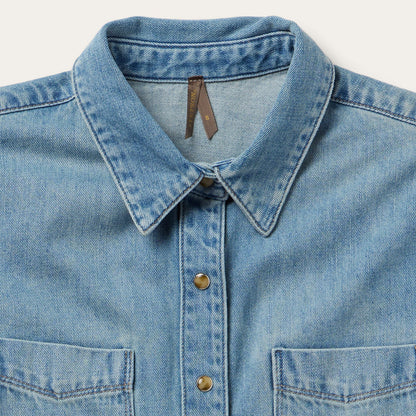 Embroidered Denim Cropped Shirt Blue - Stetson