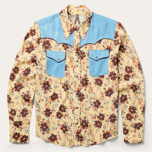 Vintage Floral Print Western Shirt Yellow - Stetson