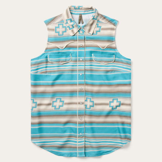 Turquoise Serape Print Sleeveless Shirt Turquoise - Stetson