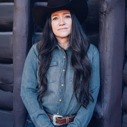 Loose Fit Denim Snap-Front Shirt Blue - Stetson
