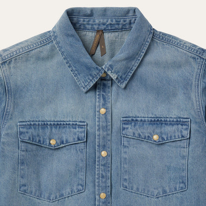 Loose Fit Denim Snap-Front Shirt Blue - Stetson