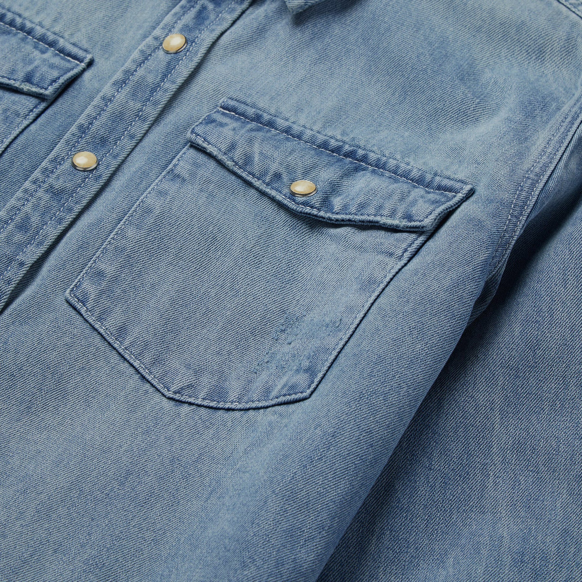 Loose Fit Denim Snap-Front Shirt Blue - Stetson