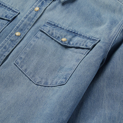 Loose Fit Denim Snap-Front Shirt Blue - Stetson