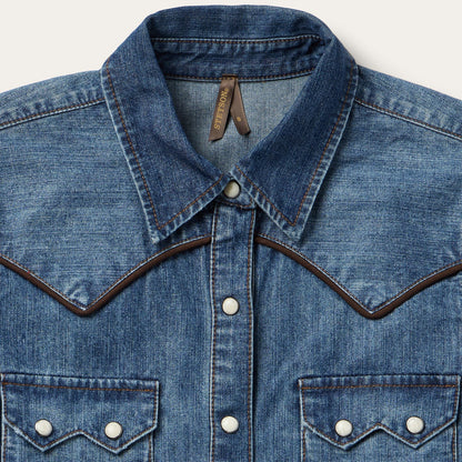 Piped Dark Denim Western Shirt Blue - Stetson