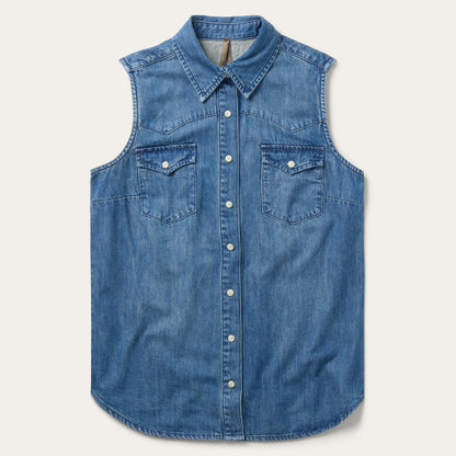 Embroidered Sleeveless Denim Shirt Blue - Stetson