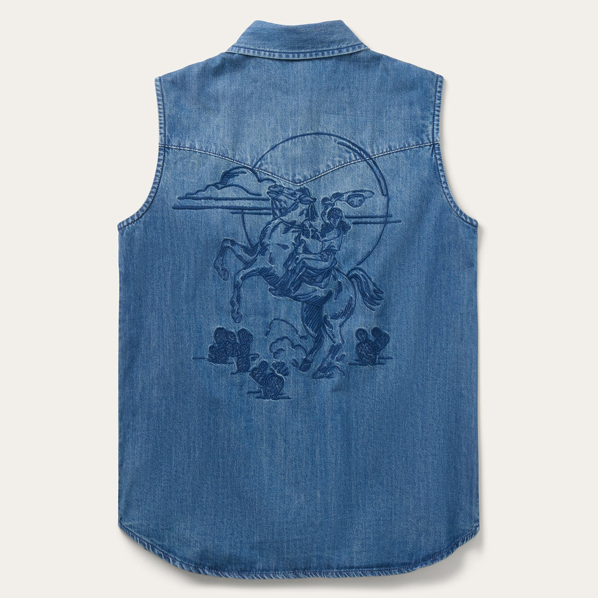 Embroidered Sleeveless Denim Shirt Blue - Stetson