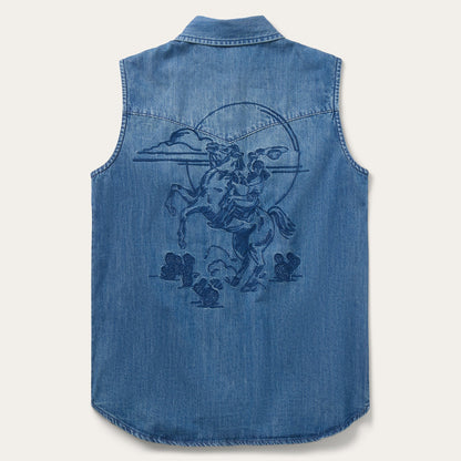 Embroidered Sleeveless Denim Shirt Blue - Stetson