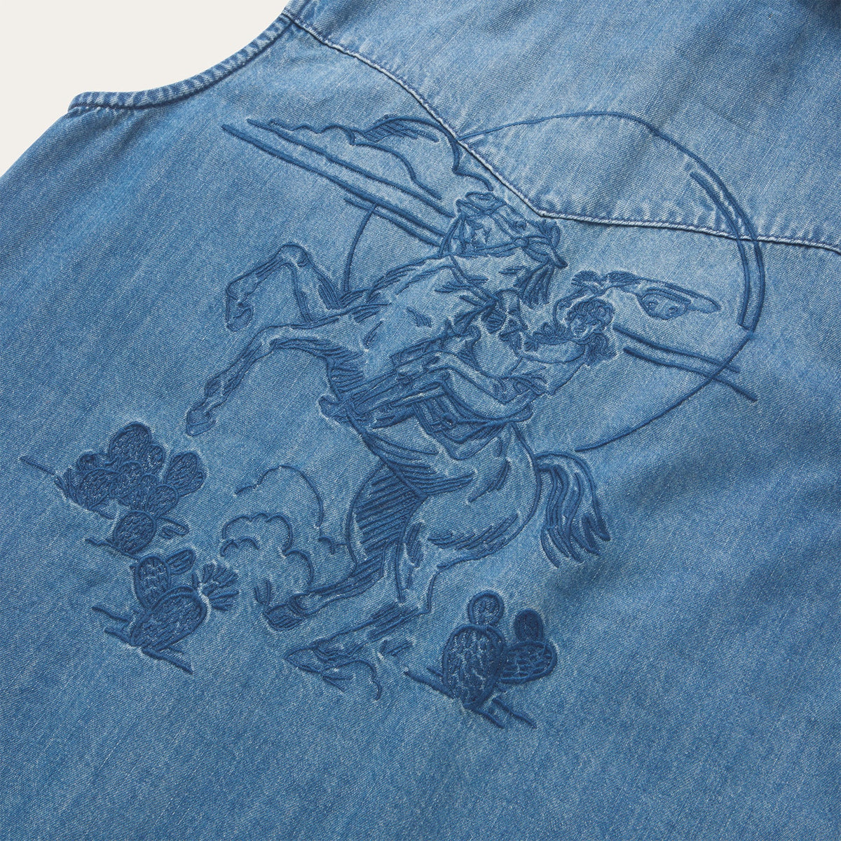 Embroidered Sleeveless Denim Shirt Blue - Stetson
