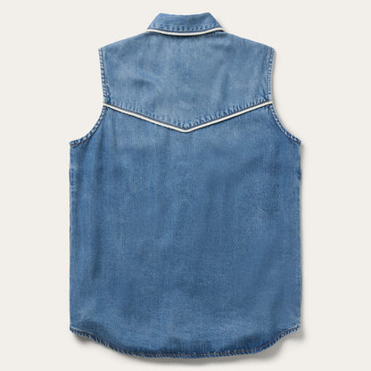 Piped Denim Sleeveless Shirt Blue - Stetson