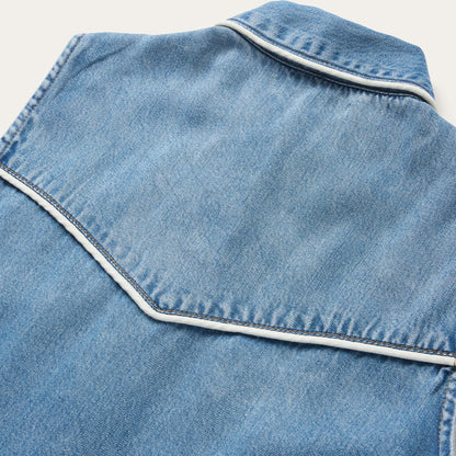 Piped Denim Sleeveless Shirt Blue - Stetson