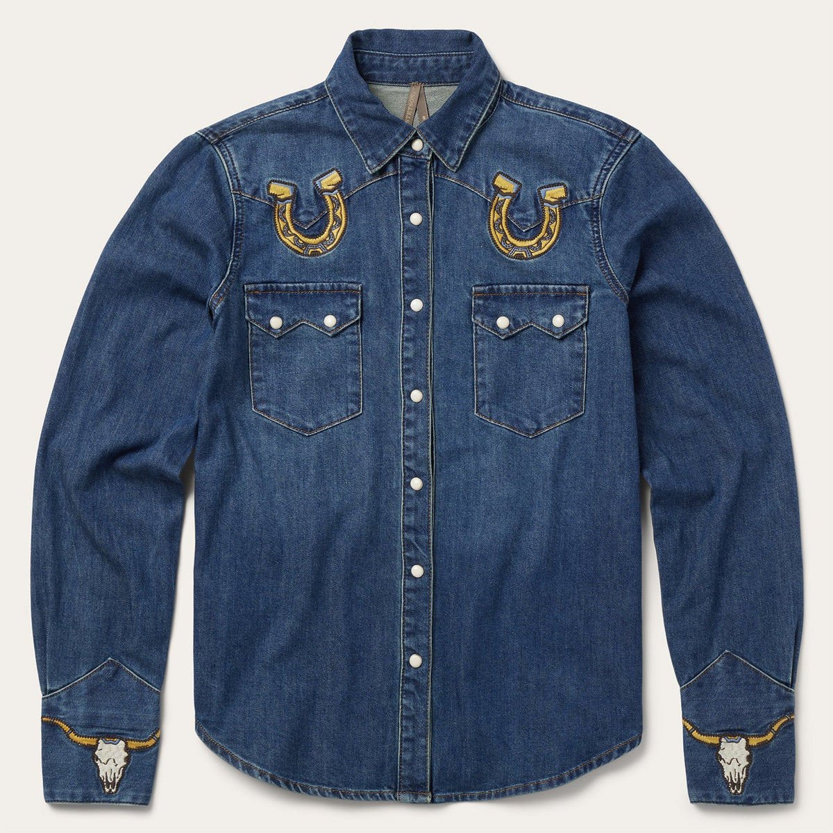 Embroidered Dark Denim Western Shirt Blue - Stetson