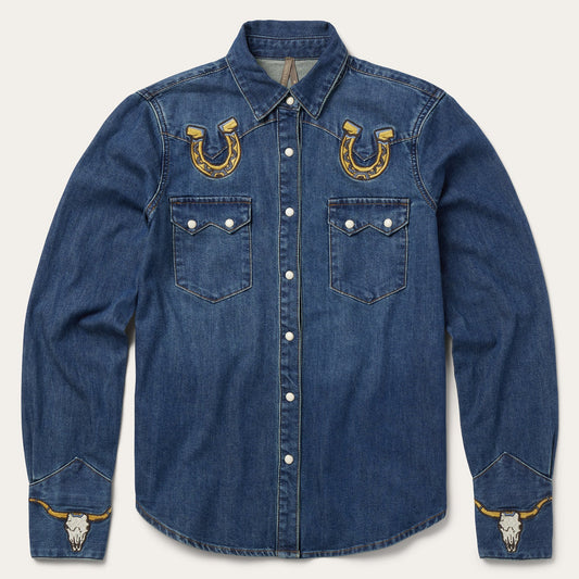 Embroidered Dark Denim Western Shirt Blue - Stetson