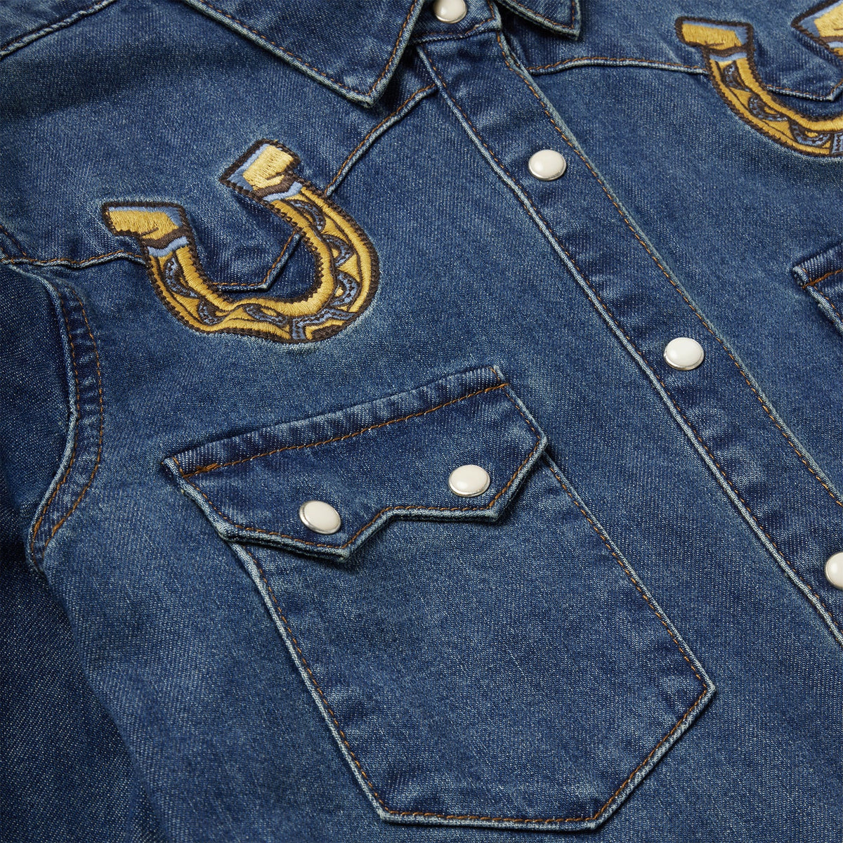 Embroidered Dark Denim Western Shirt Blue - Stetson