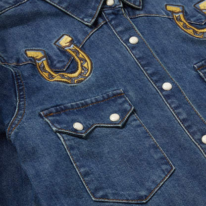 Embroidered Dark Denim Western Shirt Blue - Stetson
