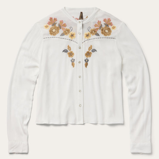 Embroidered Crepe Shirt White - Stetson
