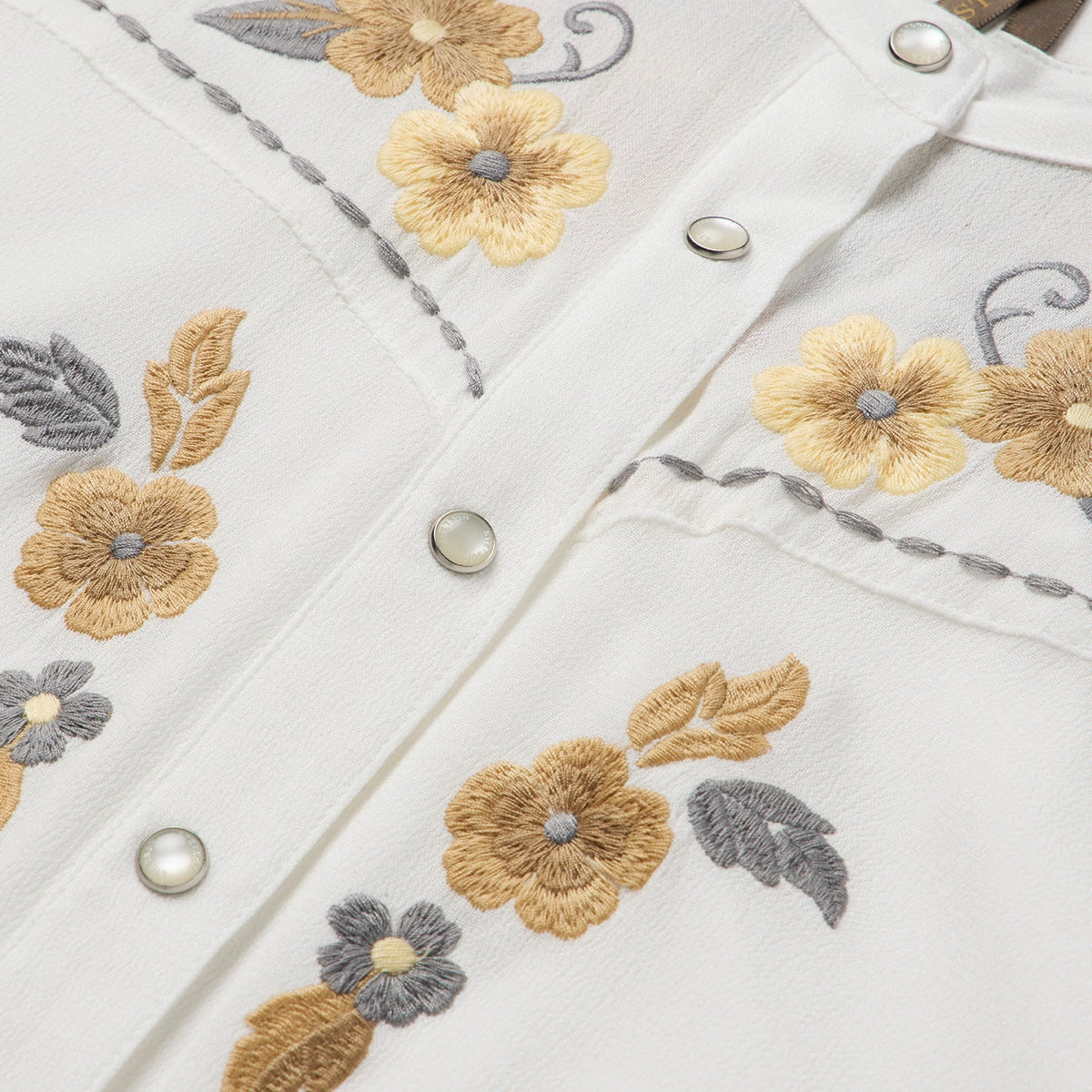 Embroidered Crepe Shirt White - Stetson