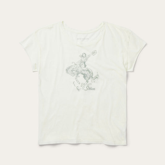 Bucking Cowgirl Graphic Tee White - Stetson