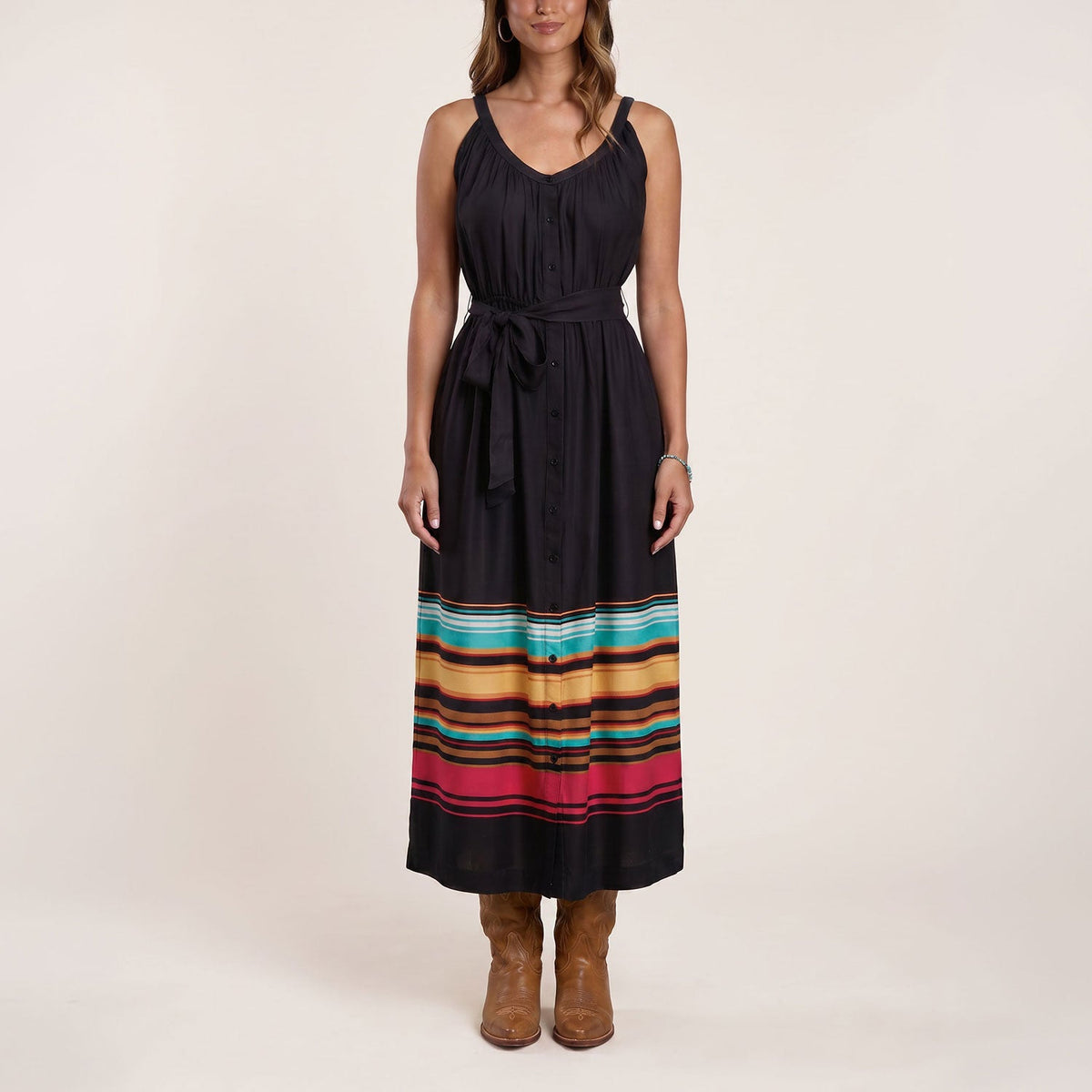 Stripe Border Sleeveless Dress Black - Stetson