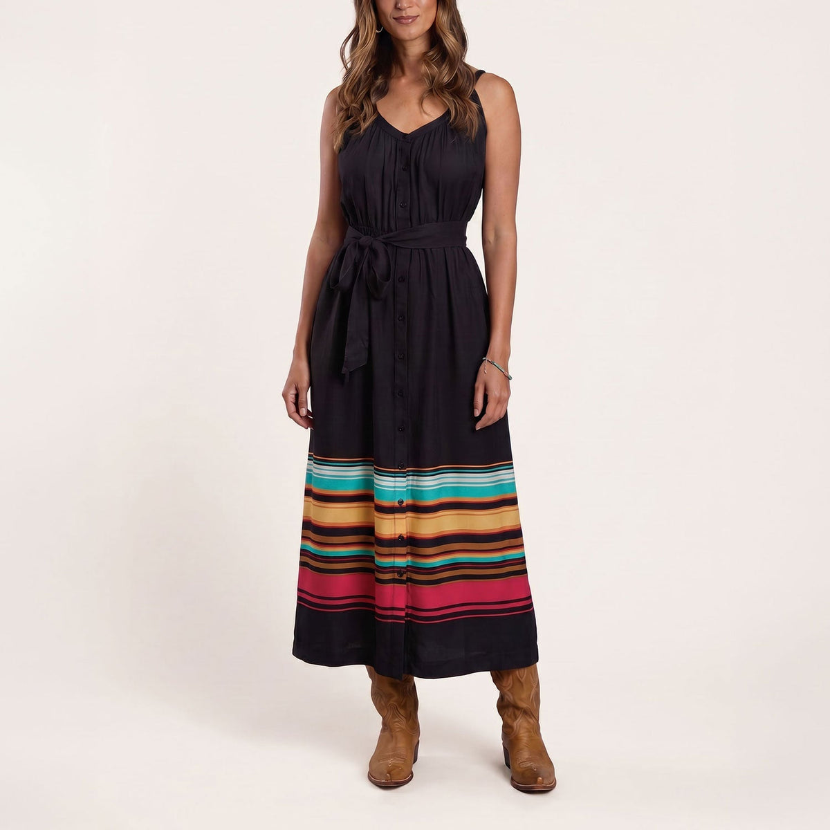 Stripe Border Sleeveless Dress Black - Stetson