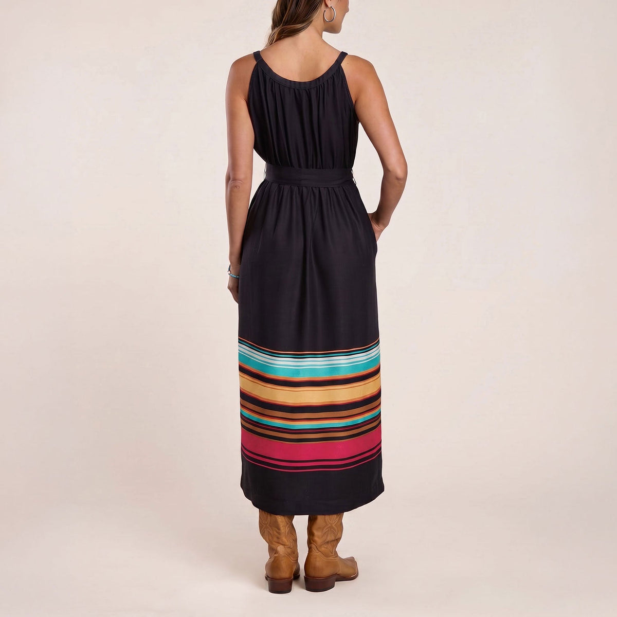 Stripe Border Sleeveless Dress Black - Stetson