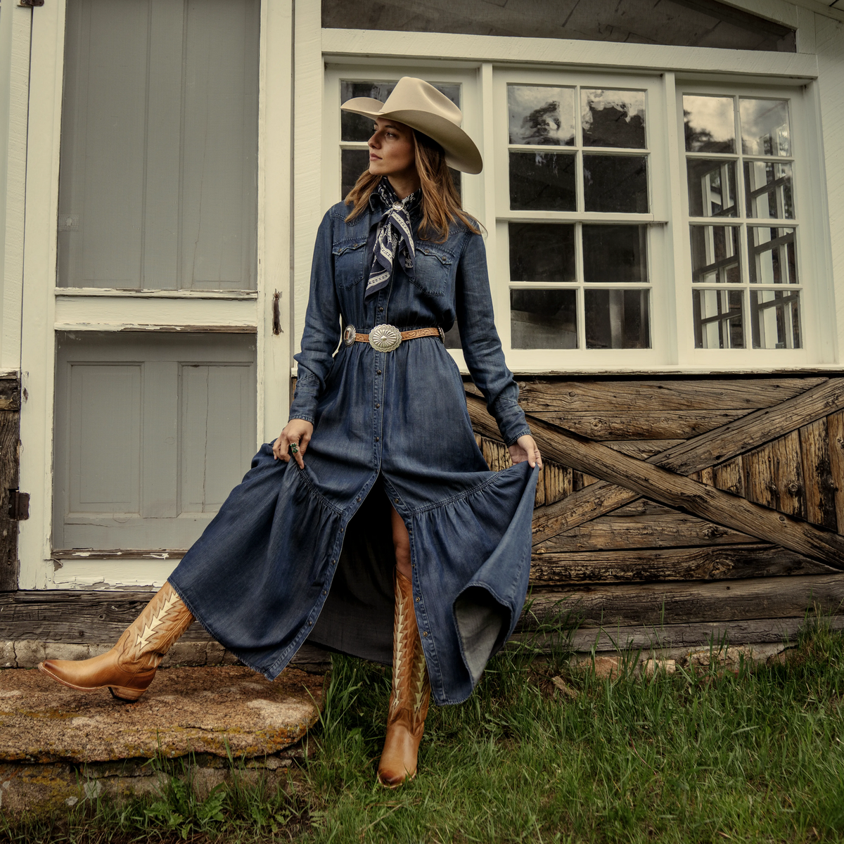 Western Denim Maxi Dress Blue - Stetson