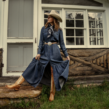 Western Denim Maxi Dress Blue - Stetson