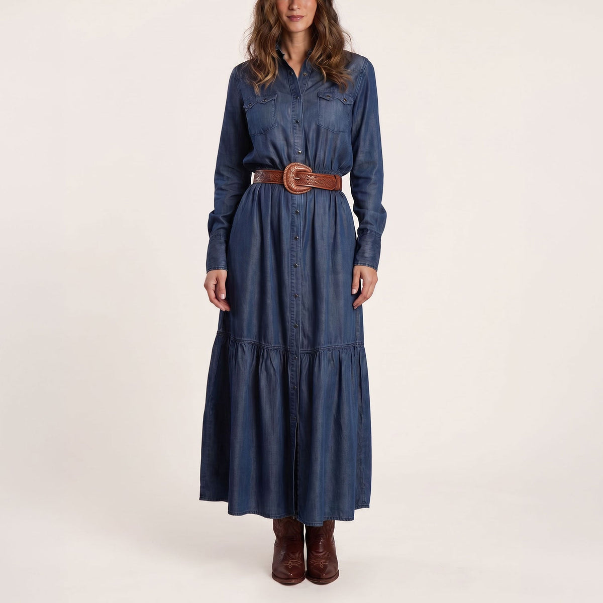 Western Denim Maxi Dress Blue - Stetson