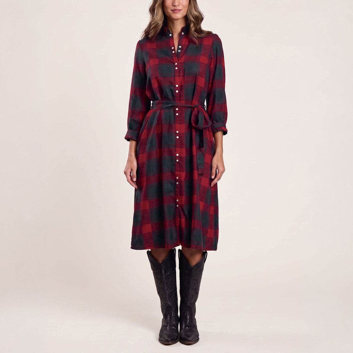 Buffalo Plaid Prairie Shirt Dress Red - Stetson