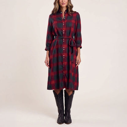 Buffalo Plaid Prairie Shirt Dress Red - Stetson