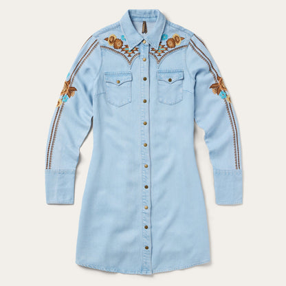 Embroidered Denim Shirt Dress Light Blue - Stetson
