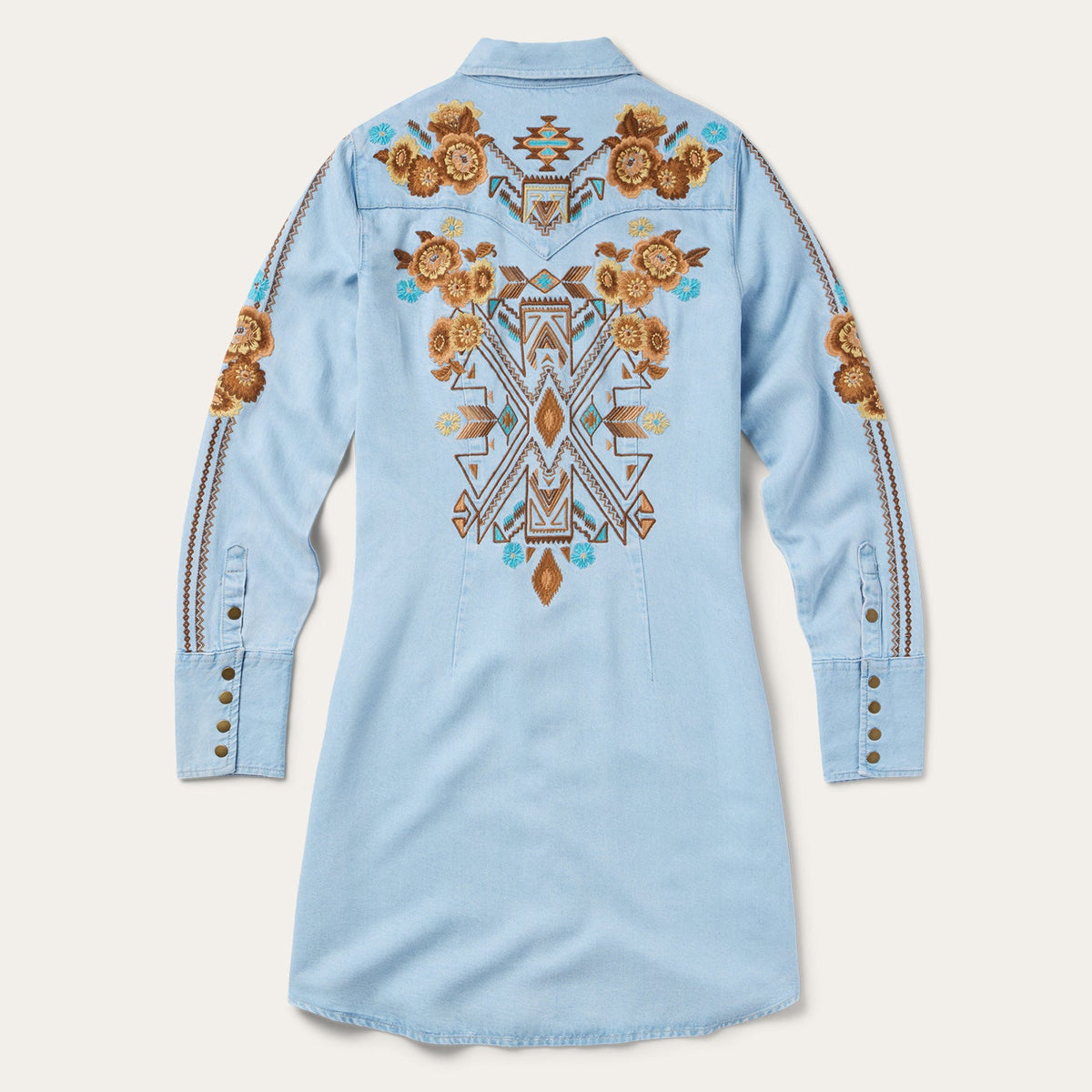 Embroidered Denim Shirt Dress Light Blue - Stetson